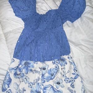 Blue and White Floral Dress